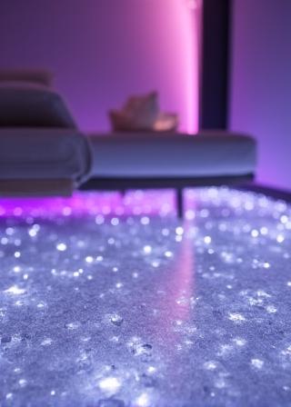水晶が敷き詰められたヒーリングラウンジ